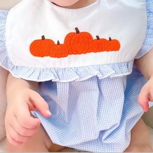 Smocked Baby Girl’s Pumpkin Bubble - Blue Gingham